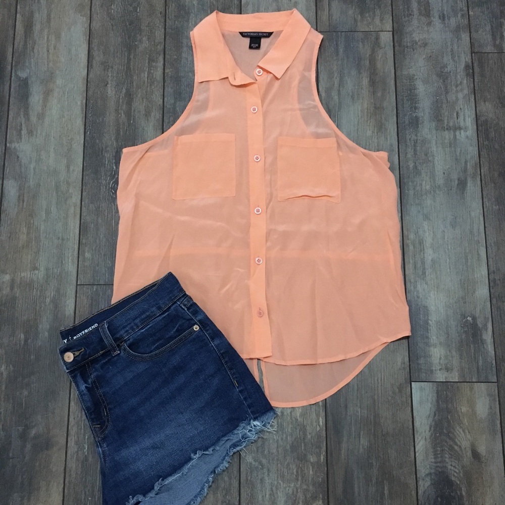 Victoria Secret coral sheer button up tank small
